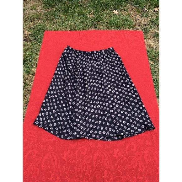 Vintage Rena Rowan‎ Women’s 8 Petite Floral Skirt Flowers Navy Blue Purple Score - Picture 1 of 6
